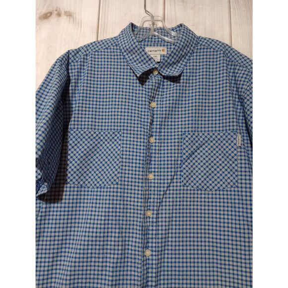 Men's 2xl Carhartt Short Sleeve Button Down Gingham Check Shirt Work Casual - Picture 3 of 7
